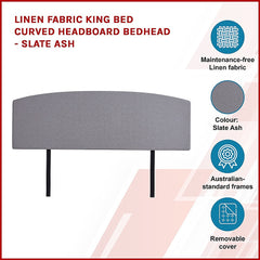 Linen Fabric King Bed Curved Headboard Bedhead - Slate Ash