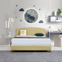 Linen Fabric King Bed Curved Headboard Bedhead - Sulfur Yellow