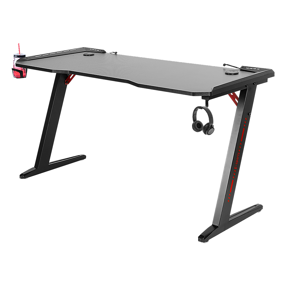 LED Gaming Desk Computer Table Adjustable w/Cup Holder Headphone Hook Cable Hole