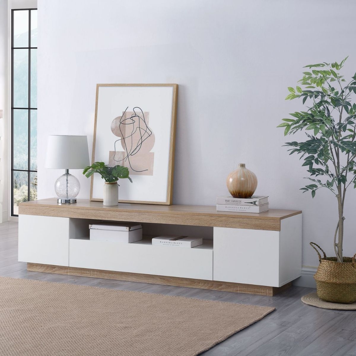 Ashley Coastal White Wooden TV Cabinet Entertainment Unit 180cm