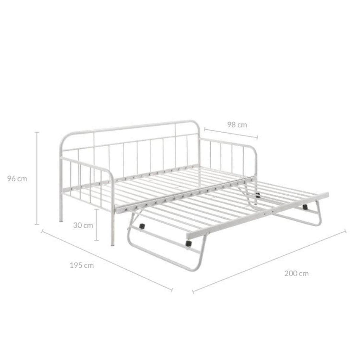 Metal Daybed Pop Up Trundle Sofa Bed Frame Single Size White