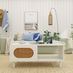 Kailua Rattan Coffee Table with Storage in White