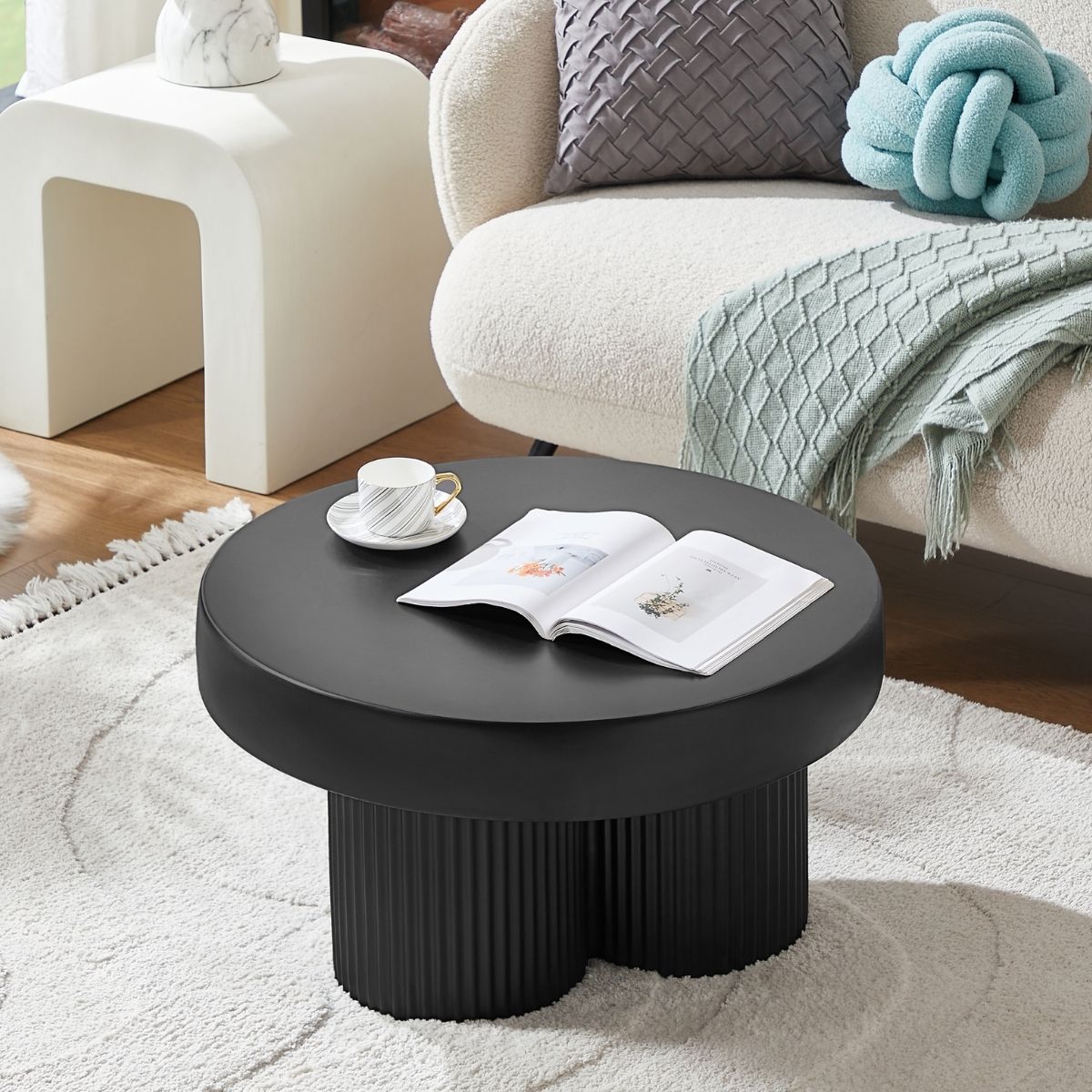 Maya Ribbed Black Coffee Table