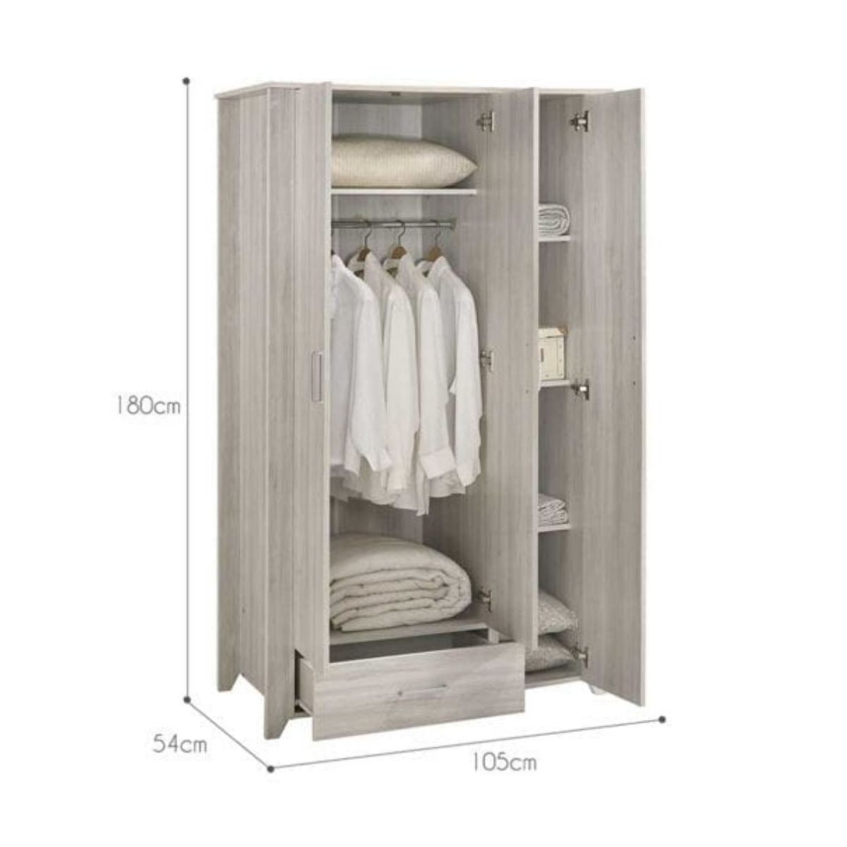 Large 3 Door Wardrobe Bedroom Storage Cabinet Closet