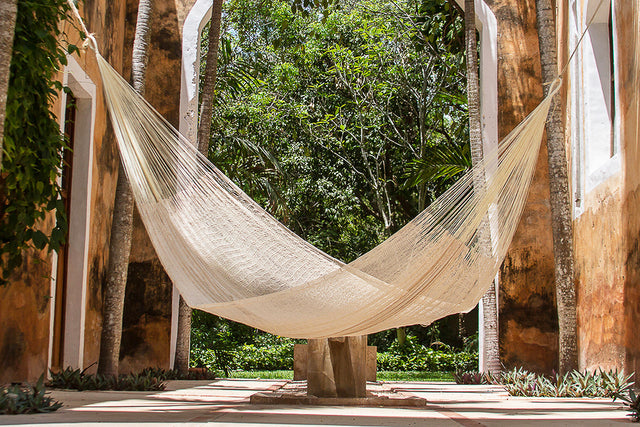 Mayan Legacy Single Size Cotton Mexican Hammock in Cream Colour