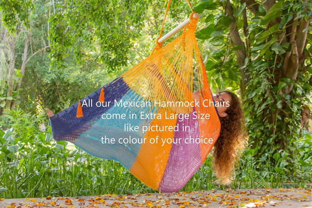 Mayan Legacy Extra Large Outdoor Cotton Mexican Hammock Chair in Rainbow Colour