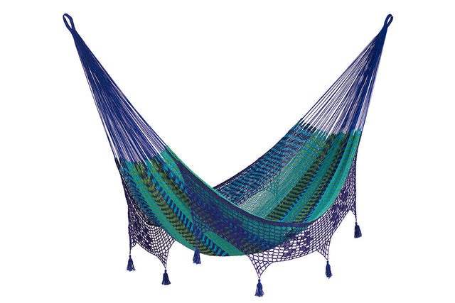 Mayan Legacy King Size Deluxe Outdoor Cotton Mexican Hammock in Caribe Colour