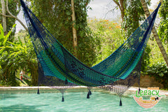 Mayan Legacy King Size Deluxe Outdoor Cotton Mexican Hammock in Caribe Colour