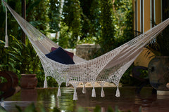 Mayan Legacy King Size Deluxe Outdoor Cotton Mexican Hammock in Cream Colour