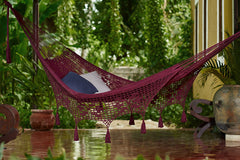 Mayan Legacy Queen Size Deluxe Outdoor Cotton Mexican Hammock in Maroon Colour