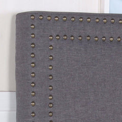 Bed Head Queen Charcoal Headboard Upholstery Fabric Studded Buttons