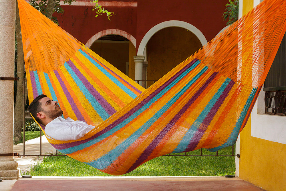 Mayan Legacy Queen Size Cotton Mexican Hammock in Alegra Colour