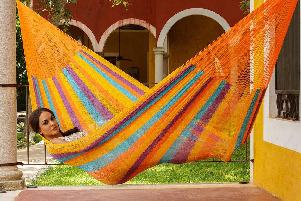 Mayan Legacy Queen Size Cotton Mexican Hammock in Alegra Colour