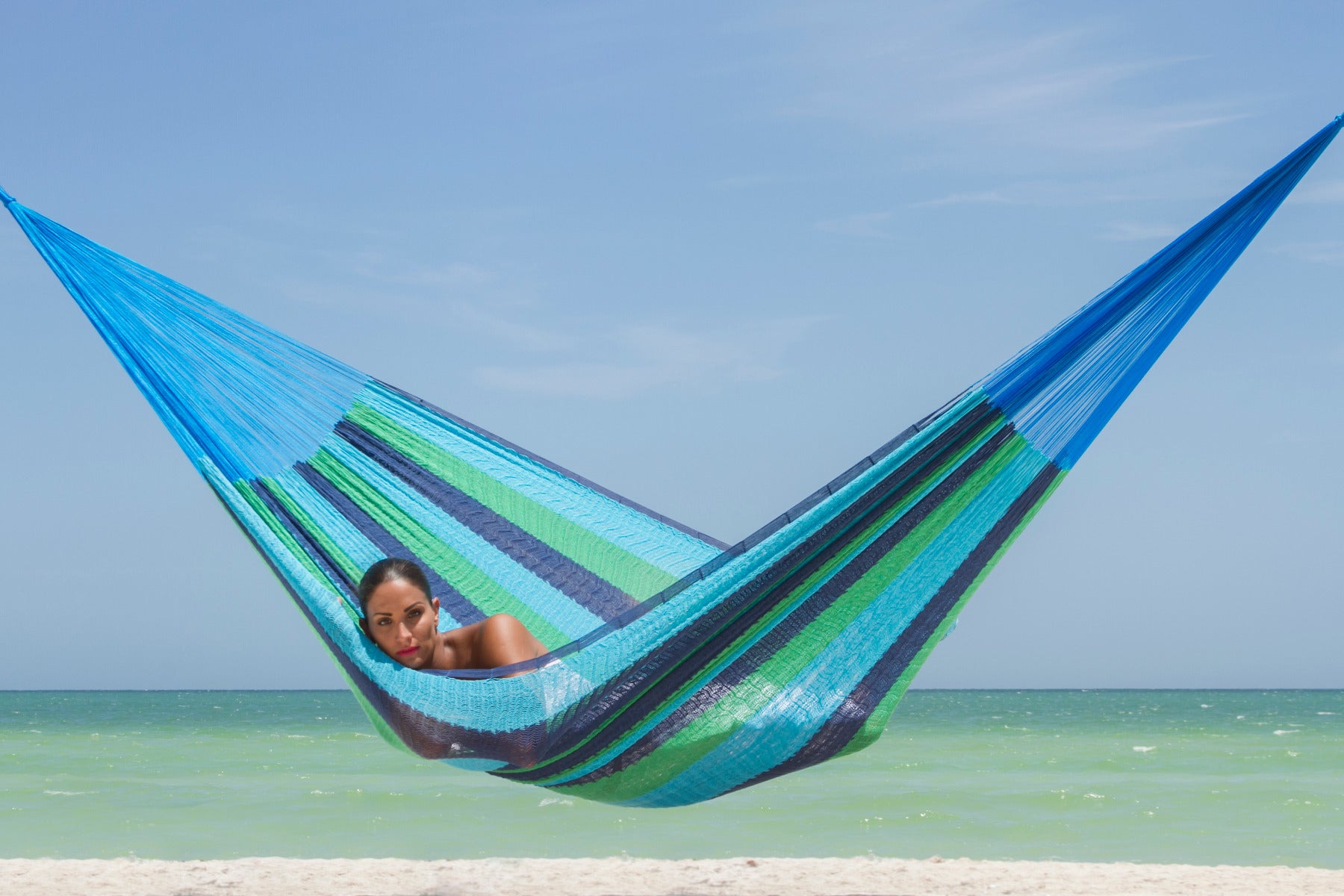 Mayan Legacy King Size Cotton Mexican Hammock in Oceanica Colour