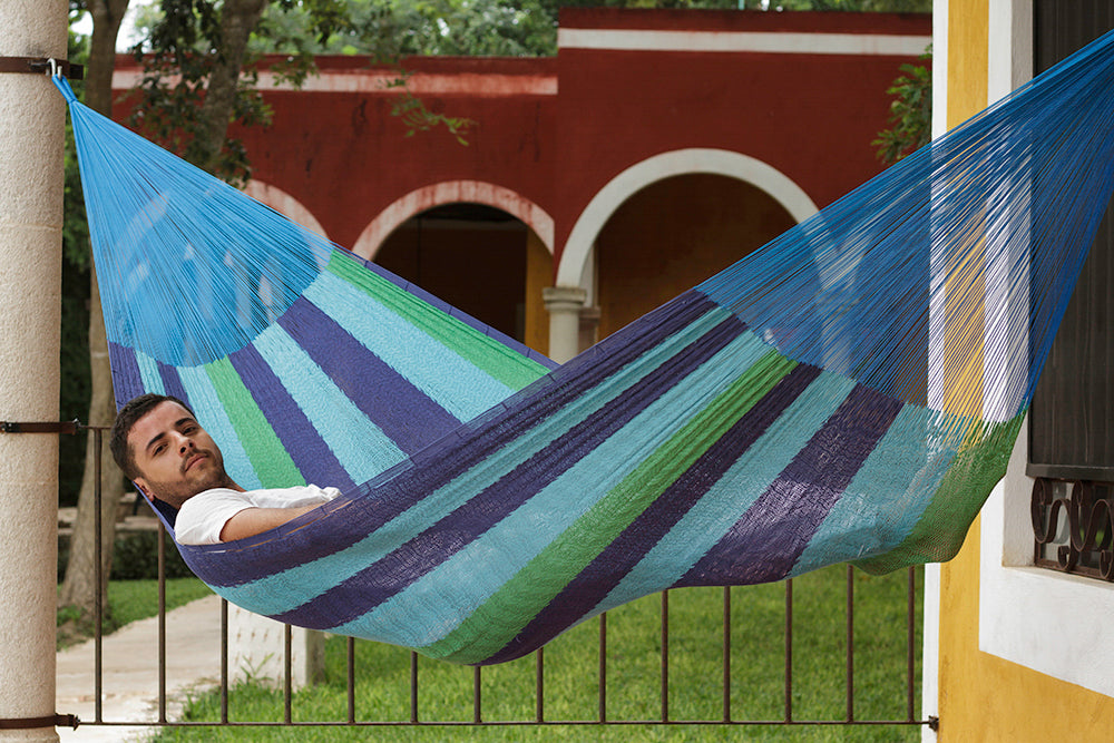 Mayan Legacy King Size Cotton Mexican Hammock in Oceanica Colour