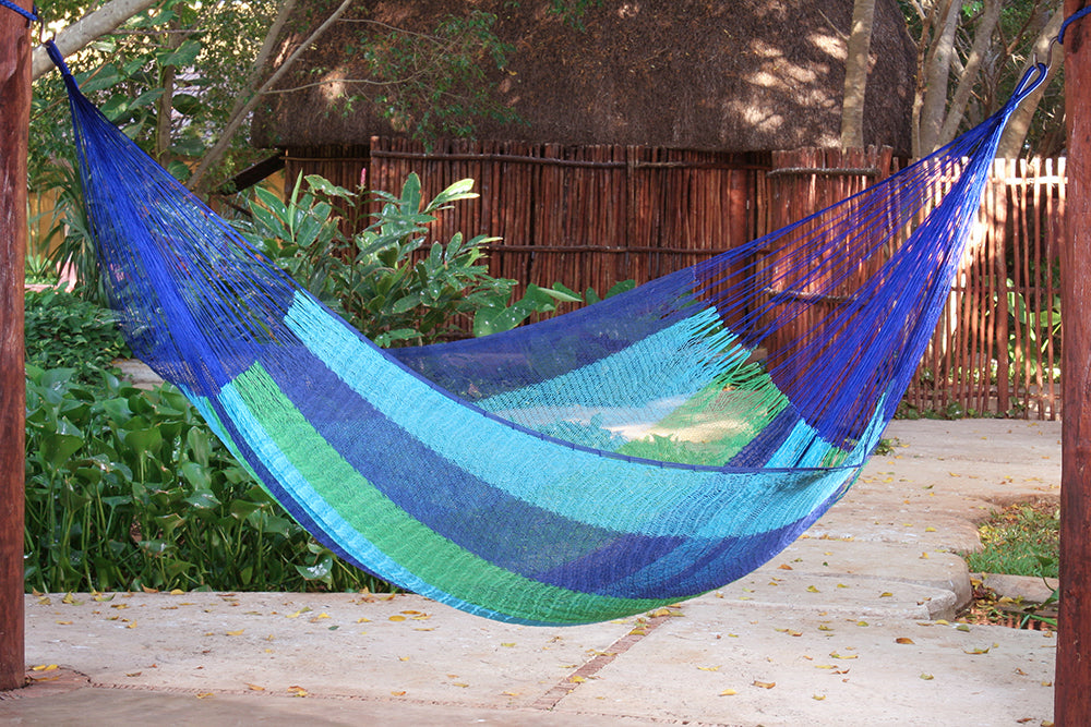 Mayan Legacy King Size Cotton Mexican Hammock in Oceanica Colour