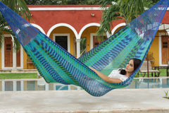 Mayan Legacy Jumbo Size Outdoor Cotton Mexican Hammock in Caribe Colour