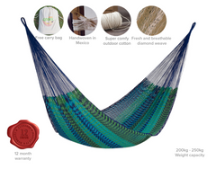 Mayan Legacy King Size Outdoor Cotton Mexican Hammock in Caribe Colour