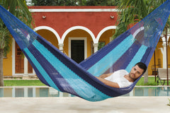 Mayan Legacy King Size Outdoor Cotton Mexican Hammock in Caribbean Blue Colour