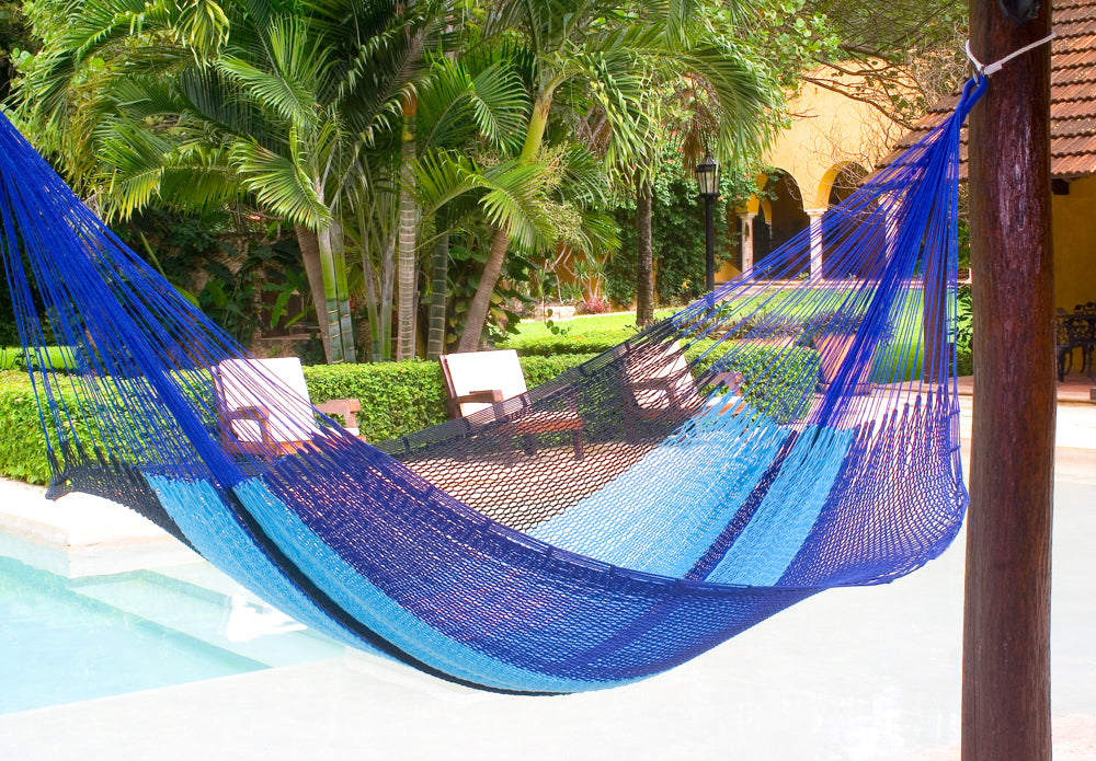 Mayan Legacy King Size Outdoor Cotton Mexican Hammock in Caribbean Blue Colour