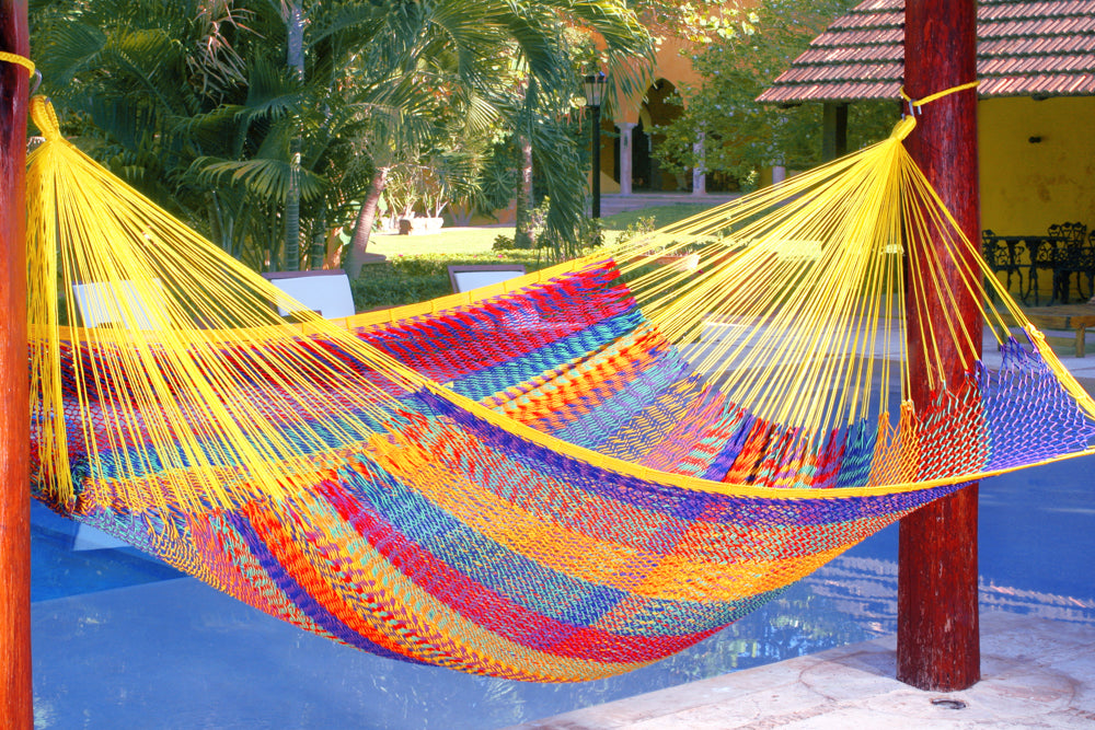 Mayan Legacy Queen Size Outdoor Cotton Mexican Hammock in Confeti Colour