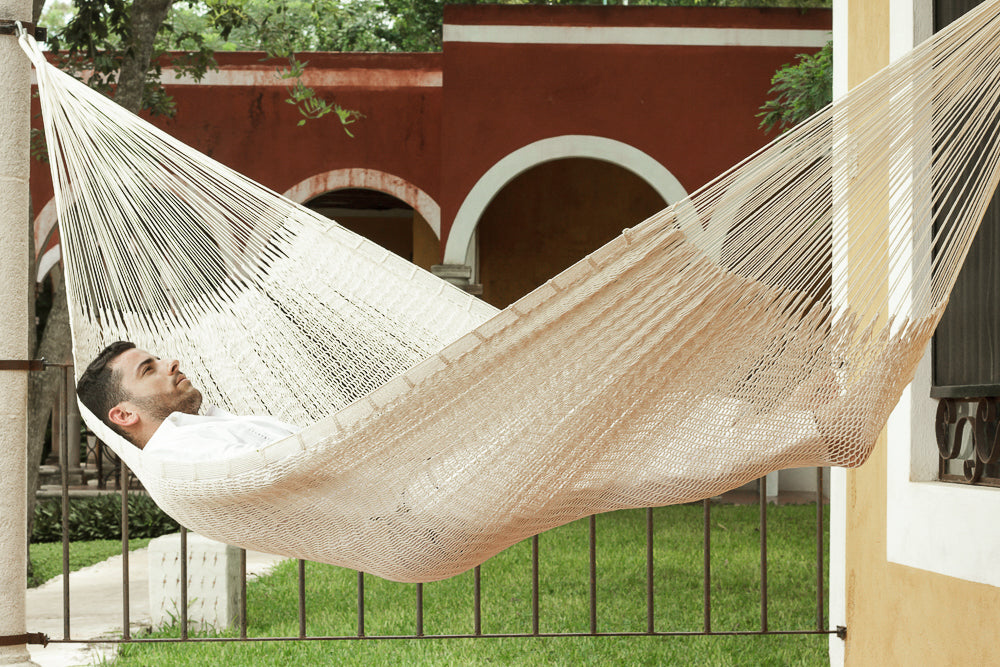 Mayan Legacy Jumbo Size Outdoor Cotton Mexican Hammock in Cream Colour