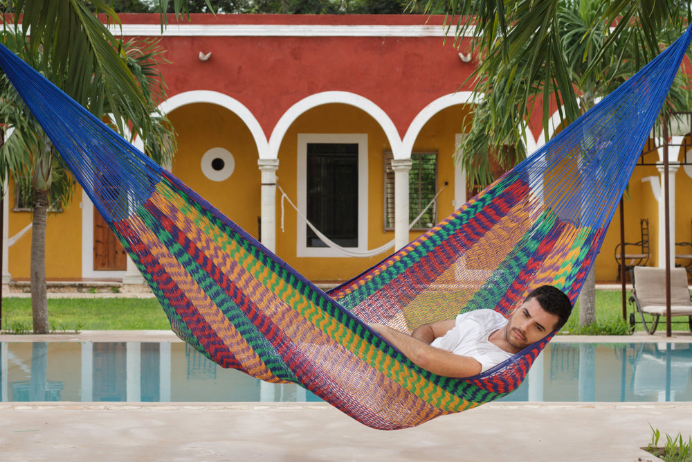 Mayan Legacy Queen Size Outdoor Cotton Mexican Hammock in Mexicana Colour