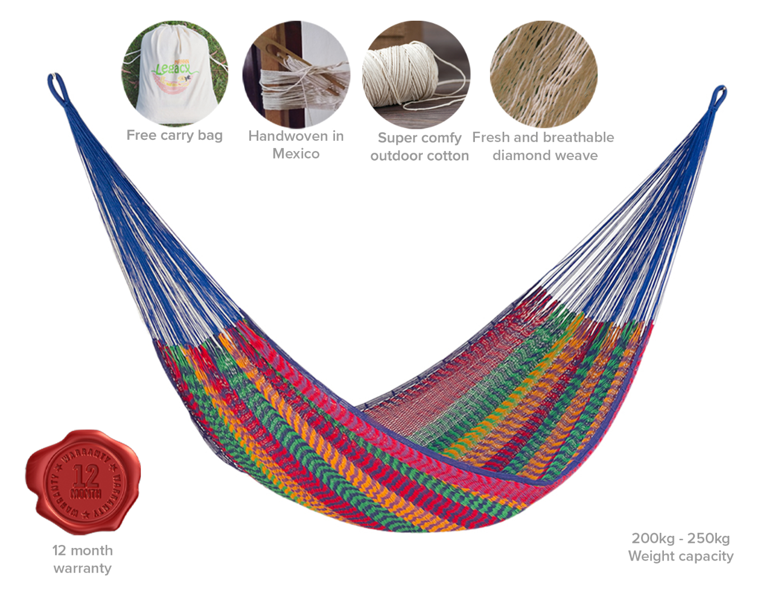 Mayan Legacy Queen Size Outdoor Cotton Mexican Hammock in Mexicana Colour