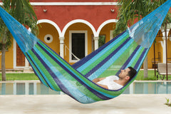 Mayan Legacy Jumbo Size Outdoor Cotton Mexican Hammock in Oceanica Colour