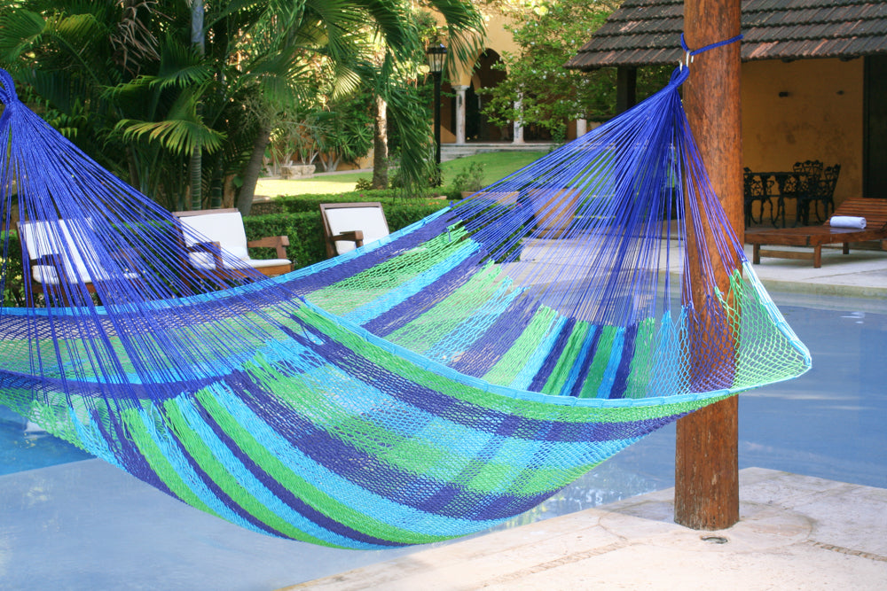 Mayan Legacy Jumbo Size Outdoor Cotton Mexican Hammock in Oceanica Colour