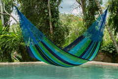 Mayan Legacy Queen Size Outdoor Cotton Mexican Hammock in Oceanica Colour