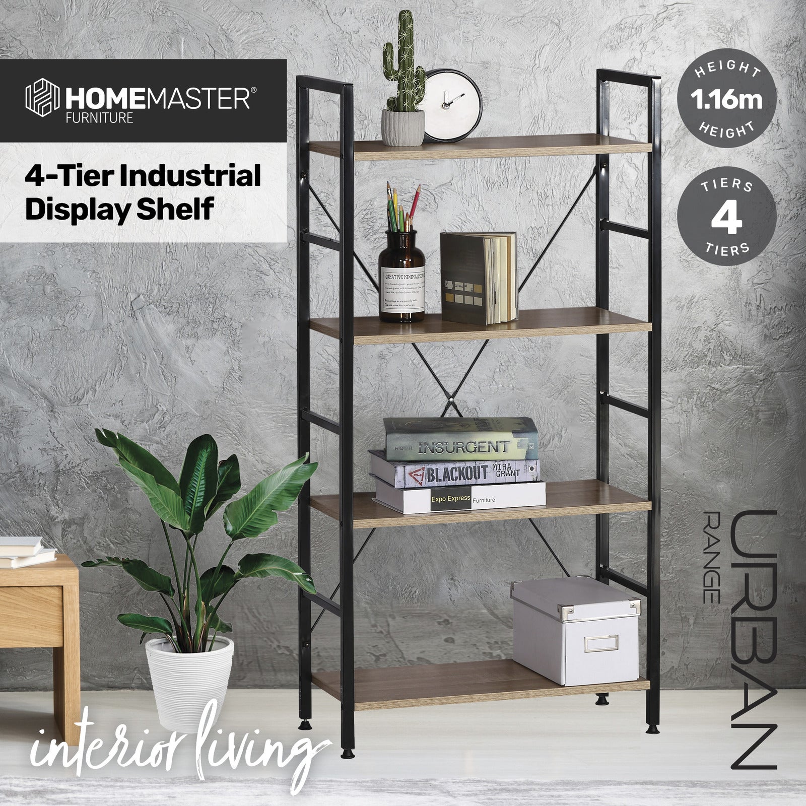 Home Master Display Shelf 4 Tier Sleek Modern Industrial Design 1.16m