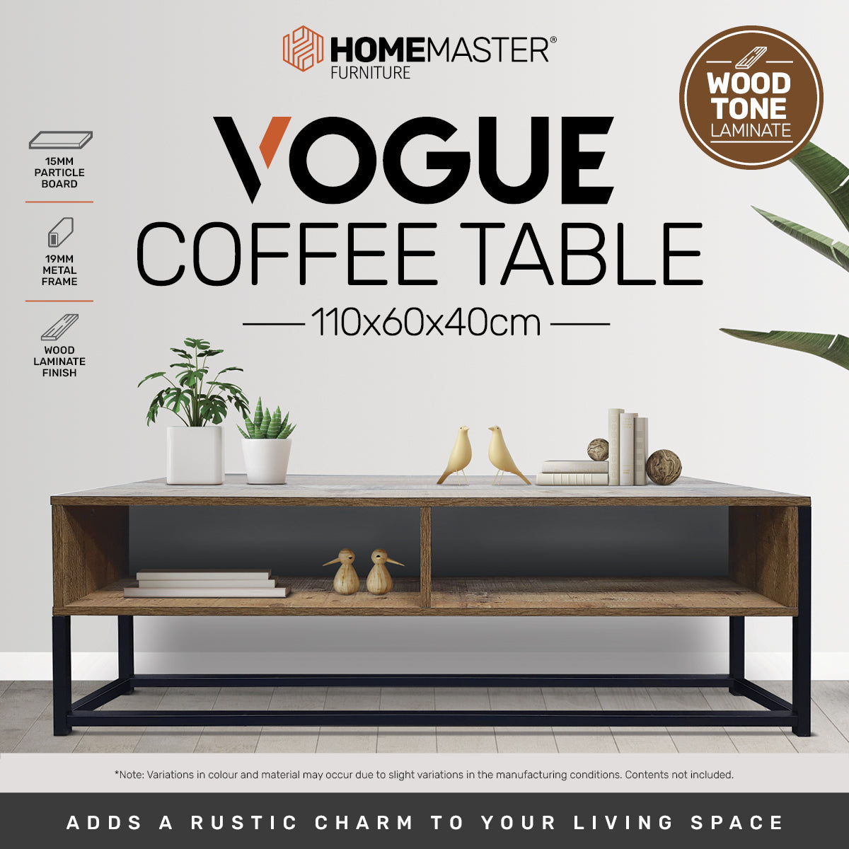 Home Master Vogue Wood Tone Coffee Table Stylish Rustic Flawless Design 110cm