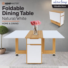 Home Master Folding Dining Table Lockable Wheels Various Fold Modes 135 x 74cm