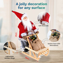 Christmas By Sas 45cm x 30cm Santa & Wooden Sleigh Decorative Statue Intricate Details