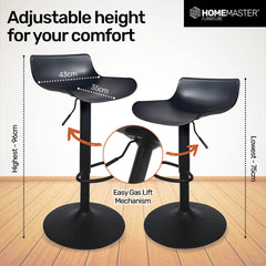 Home Master 2PCE Bar Stool Black Powder Coated Swivel Seat Stylish Modern