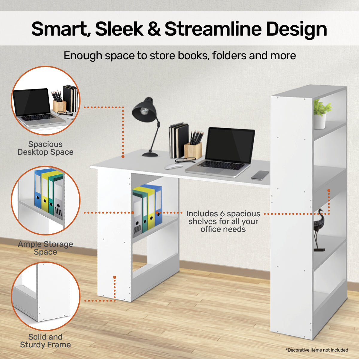 Home Master Computer/Work Desk Attached Shelving Spacious Modern 120 x 120cm