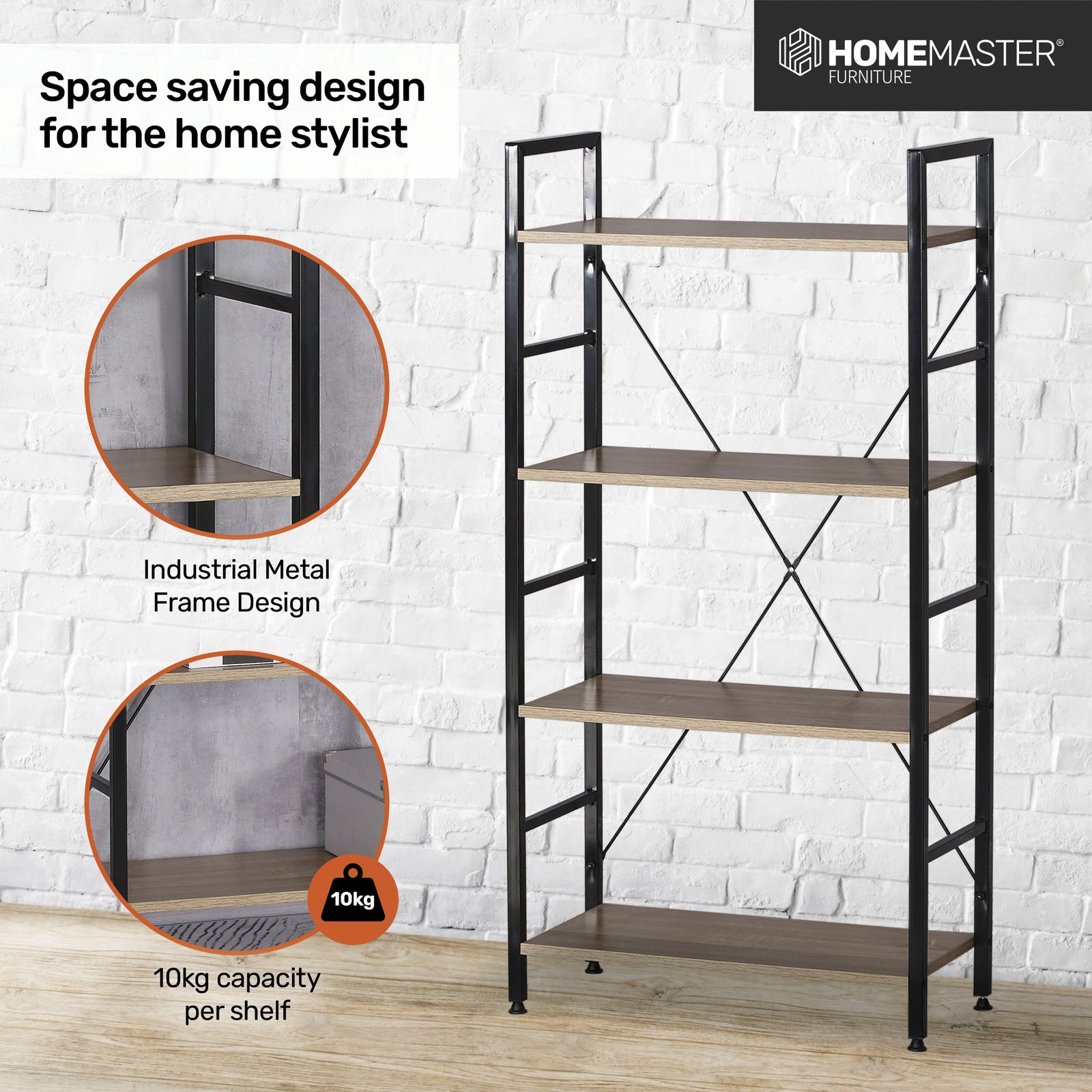 Home Master Display Shelf 4 Tier Sleek Modern Industrial Design 1.16m