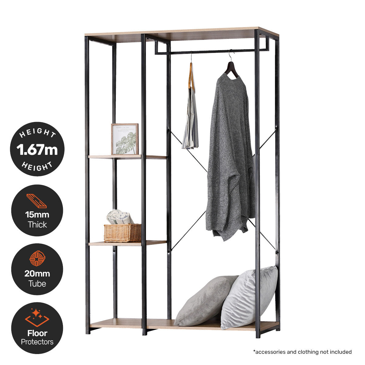 Home Master Garment Rack &amp; Shelving 3 Tier Sleek Stylish Modern Design 1.67m