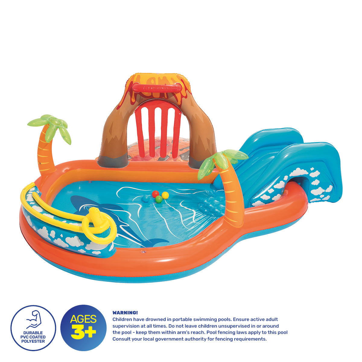 Bestway 2.7m x 1m Inflatable Lava Lagoon Water Fun Park Pool With Slide 208L